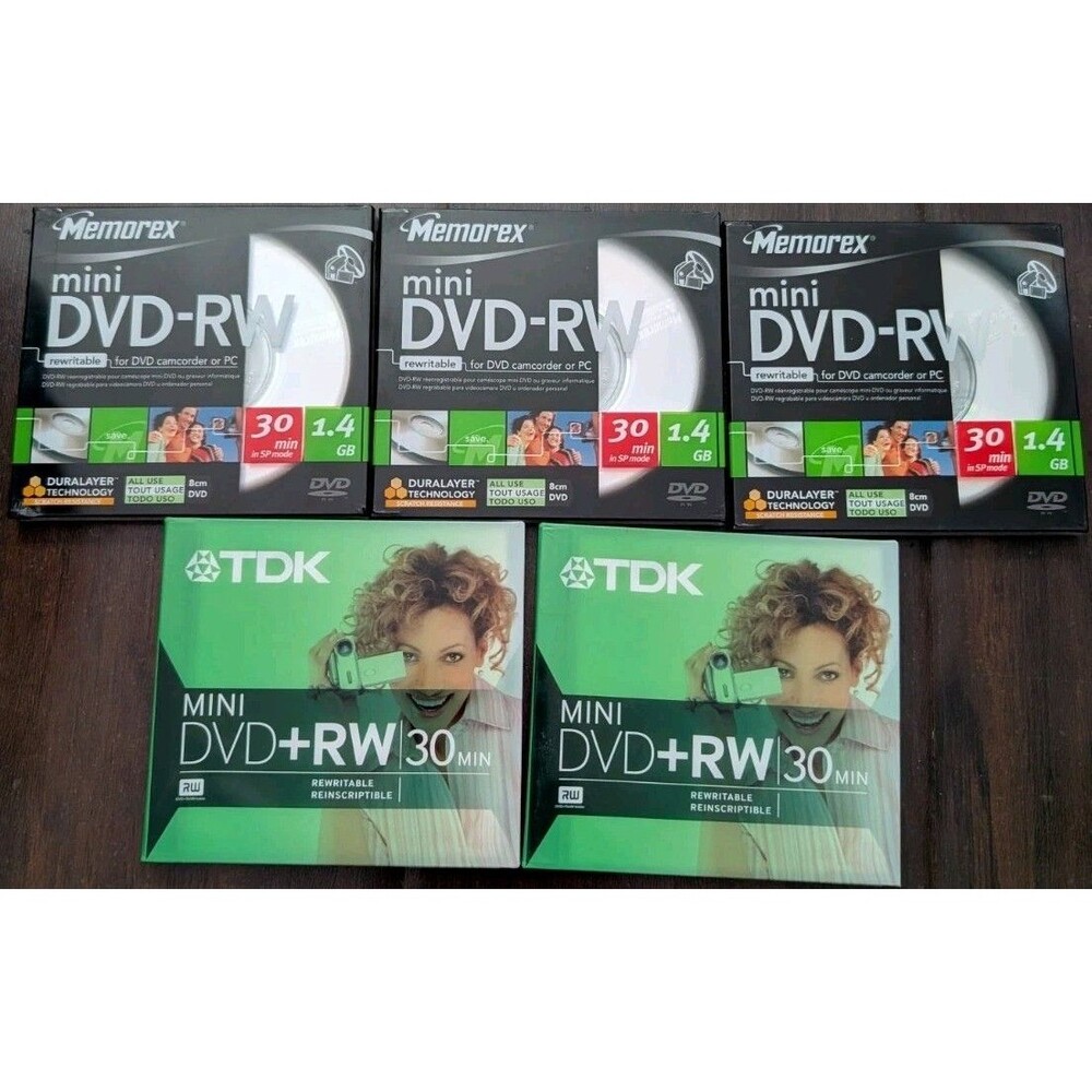 Memorex and TDK Mini DVD-RW 5 Pack 30 min BRAND NEW SHIPS FREE!